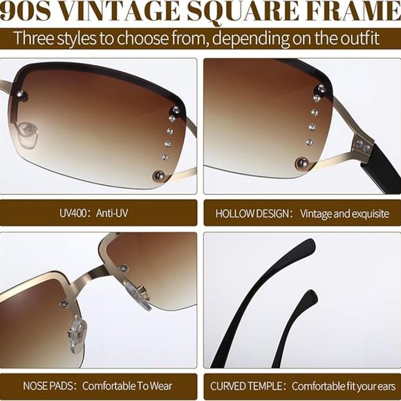 Rimless Rectangle Y2K Sunglasses - Picture 7 of 7